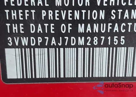 2013 Volkswagen Jetta 2.5L Se z USA, uszkodzony, nr VIN 3VWDP7AJ7DM287155